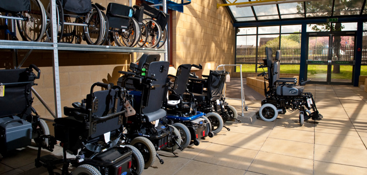 Wheelchairs in storage