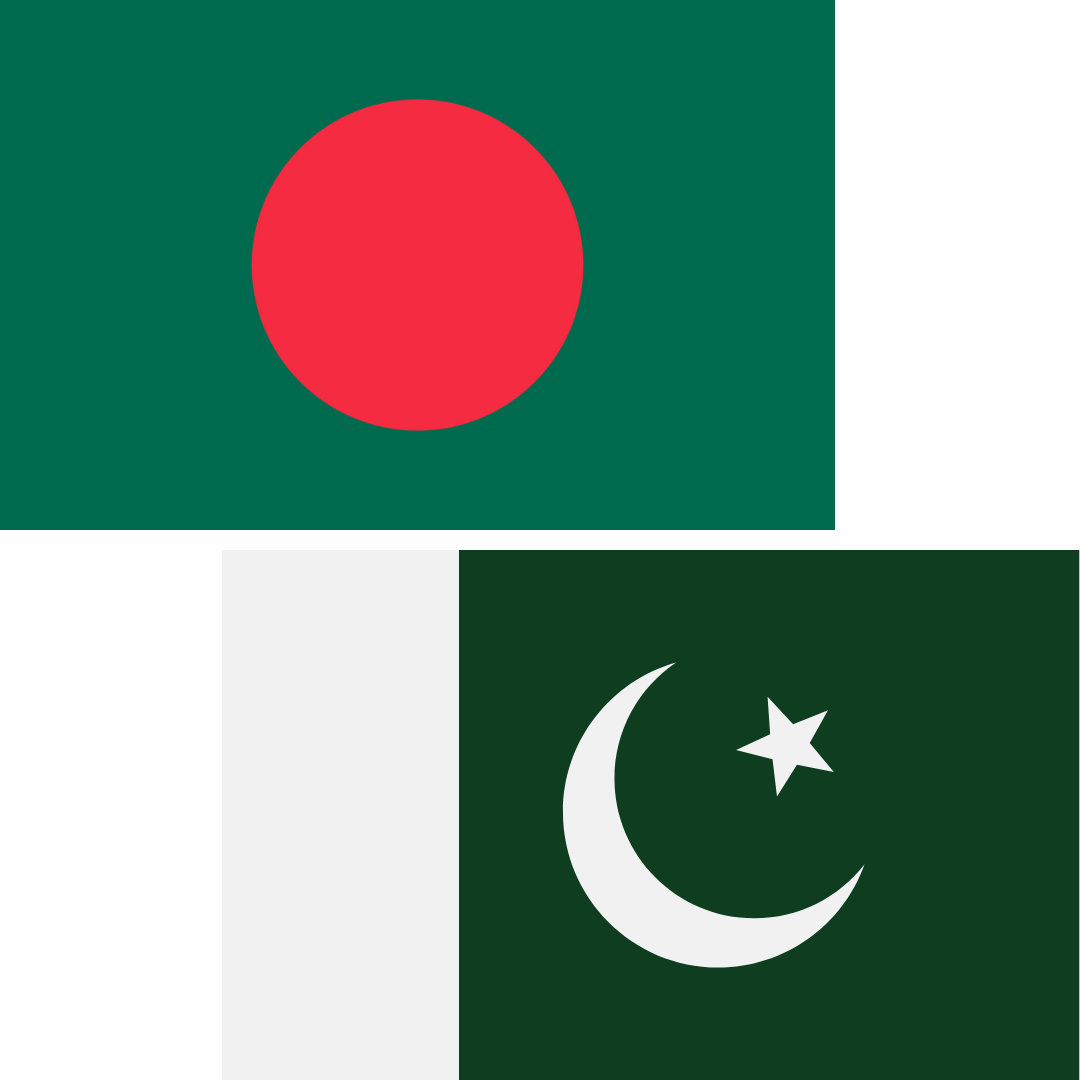 Left, Bangladesh flag. Right Pakistan flag.
