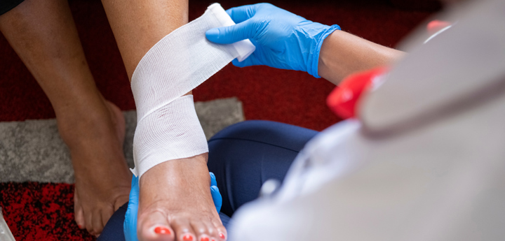 Nurse Taking Care Of Ankle Wound On Patient