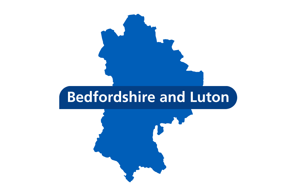 Map of Bedfordshire and Luton