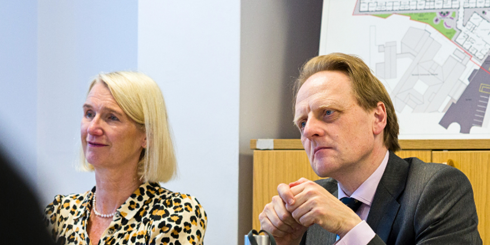 Matthew Winn and Lynda Thomas in board room